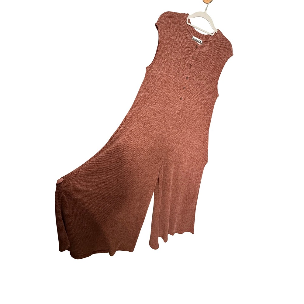 Bucket List wide leg auburn solid brushed knit lagenlook boho jumpsuit